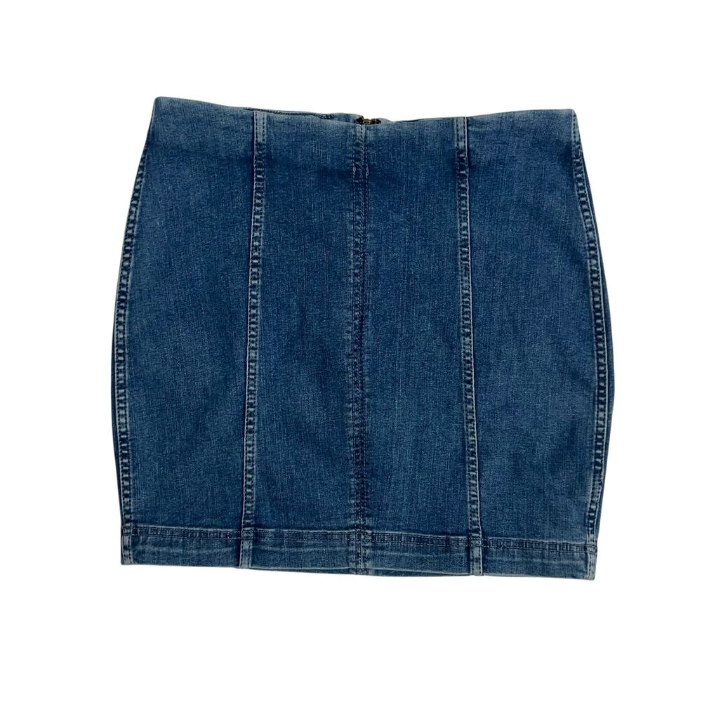 Free People Denim Jean Mini Modern Femme Skirt Size 8 Blue Western Casual Stripe